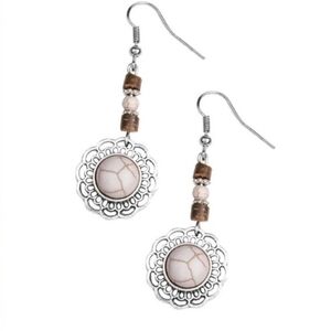 Desert Bliss Silver Gray Stone Brown Paparazzi Dangle Earrings Fashion Jewelry
